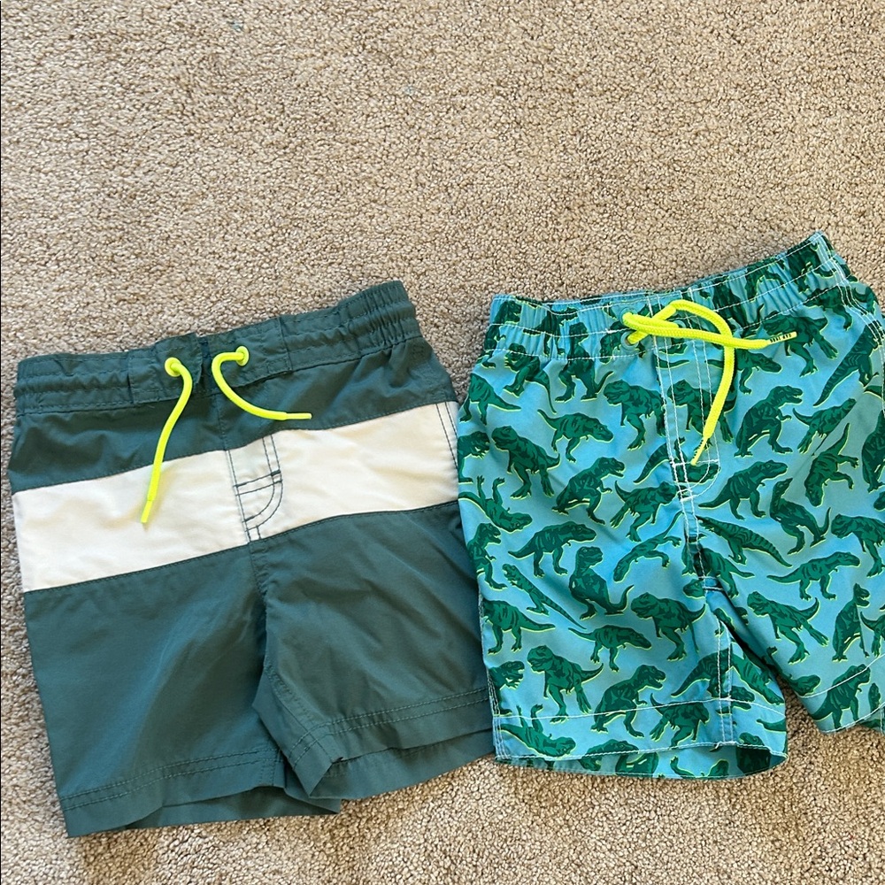 GAP Kids Green Dinosaur and Color Block Swim Trunks